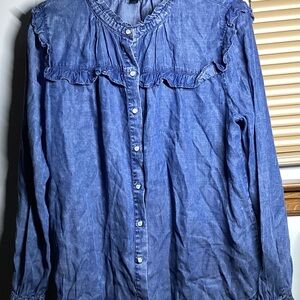 Jane and Delancey Indigo Ruffle Button-Down Shirt